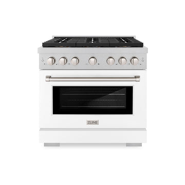 ZLINE 36 in. Gas Range – 5.2 cu. ft. Capacity – 6 Burner DuoPro™ Cooktop, Convection Gas Oven, Satin Stainless Steel with White Matte Door (PSGRS-WM-36)