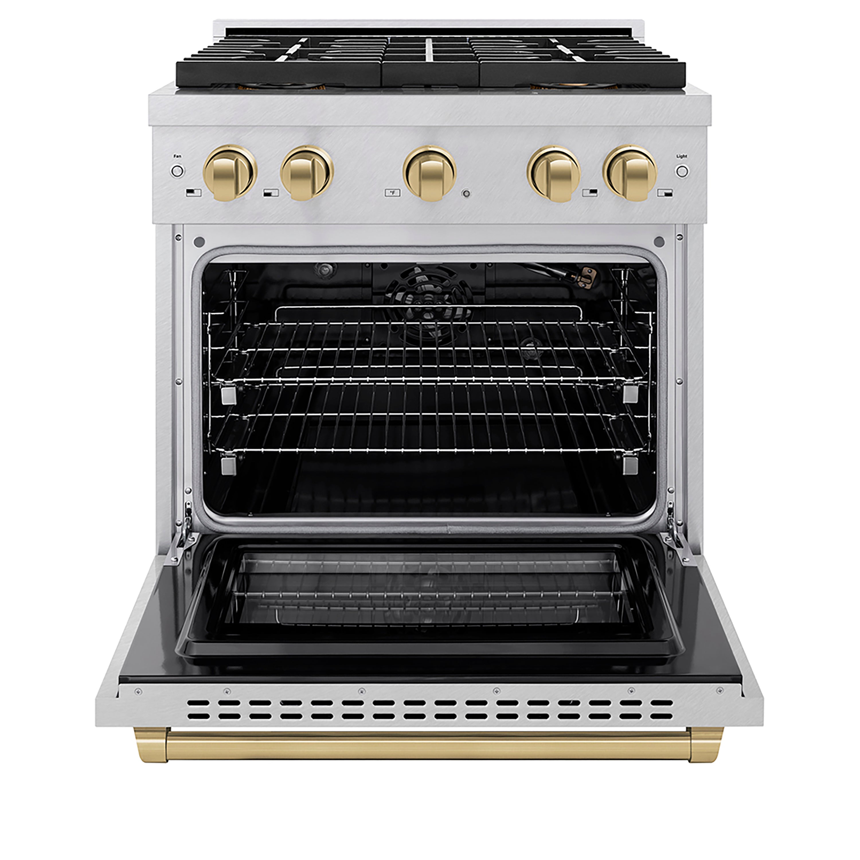 ZLINE 30 in. Gas Range 4.2 cu. ft. 4 Burner DuoPro™ Cooktop Convection Oven Champagne Bronze Accents Satin Stainless Steel (PSGRSZ-30-CB)