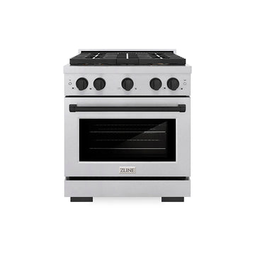 ZLINE 30 in. Gas Range 4.2 cu. ft. Convection Oven 4 Burner DuoPro™ Cooktop Satin Stainless Steel with Matte Black Accents (PSGRSZ-30-MB)
