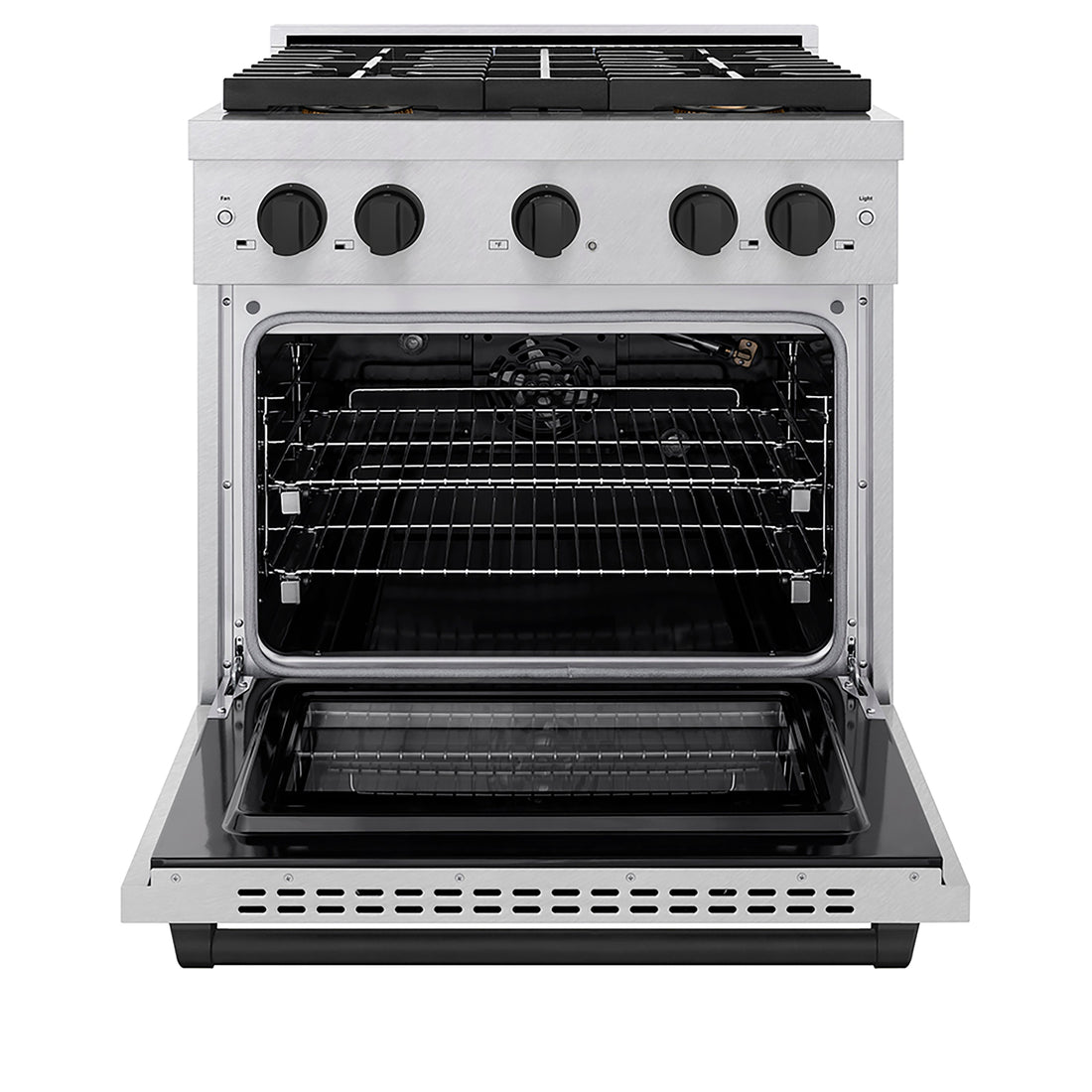 ZLINE 30 in. Gas Range 4.2 cu. ft. Convection Oven 4 Burner DuoPro™ Cooktop Satin Stainless Steel with Matte Black Accents (PSGRSZ-30-MB)