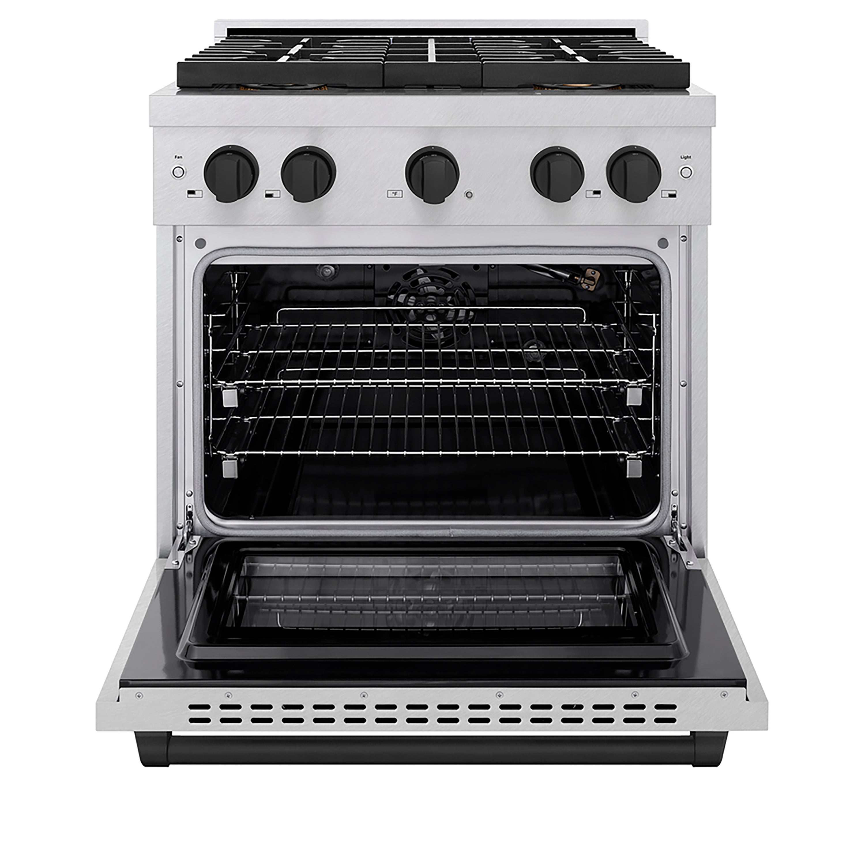 ZLINE 30 in. Gas Range 4.2 cu. ft. Convection Oven 4 Burner DuoPro™ Cooktop Satin Stainless Steel with Matte Black Accents (PSGRSZ-30-MB)