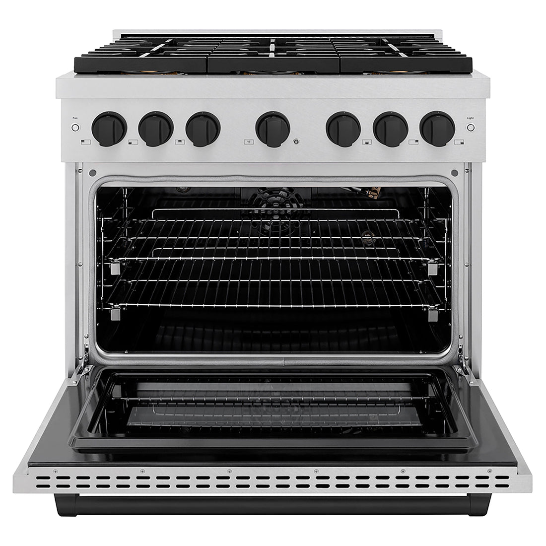 ZLINE 36 in. Gas Range 5.2 cu. ft. 6 Burner DuoPro™ Cooktop Convection Oven Satin Stainless Steel Matte Black Accents (PSGRSZ-36-MB)