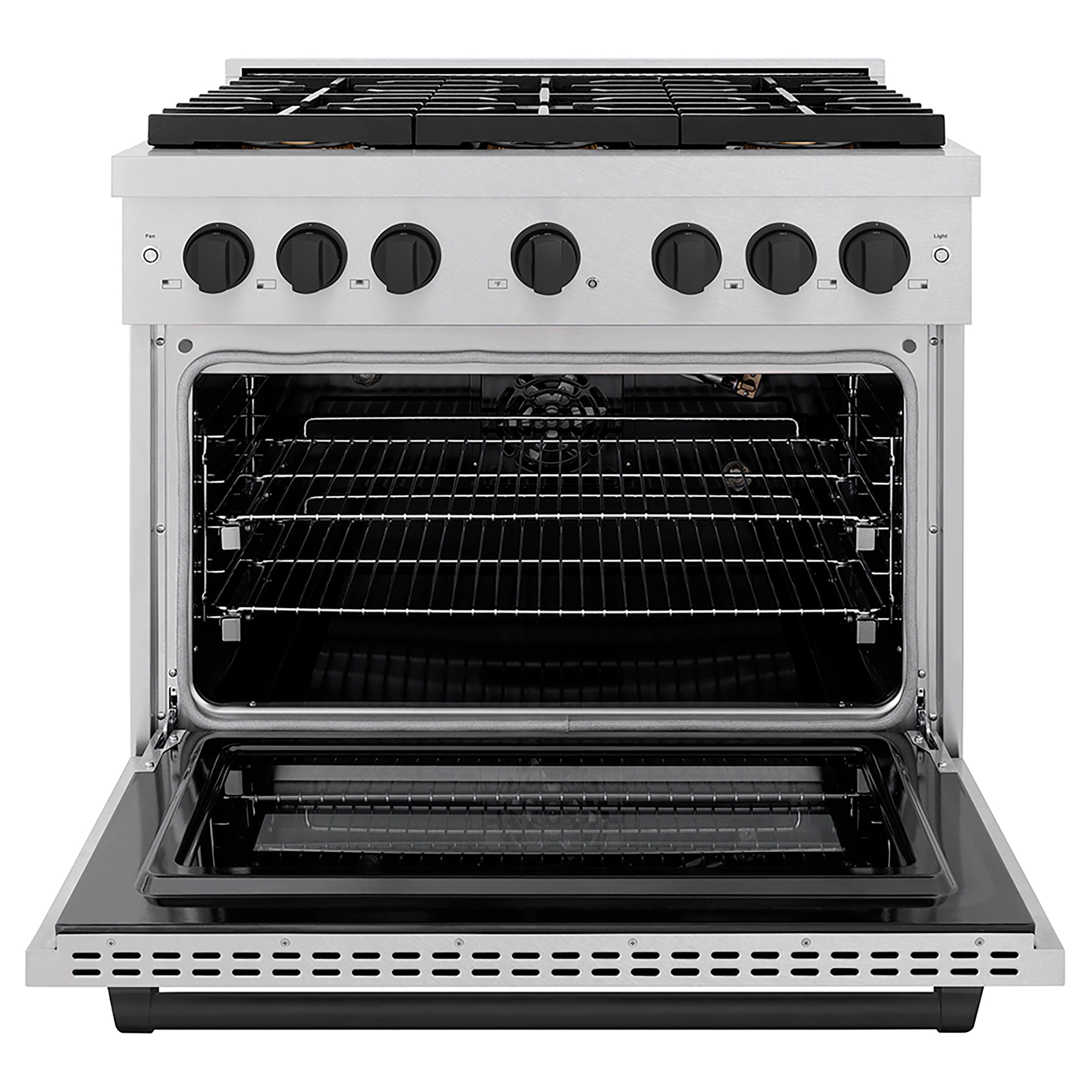 ZLINE 36 in. Gas Range 5.2 cu. ft. 6 Burner DuoPro™ Cooktop Convection Oven Satin Stainless Steel Matte Black Accents (PSGRSZ-36-MB)