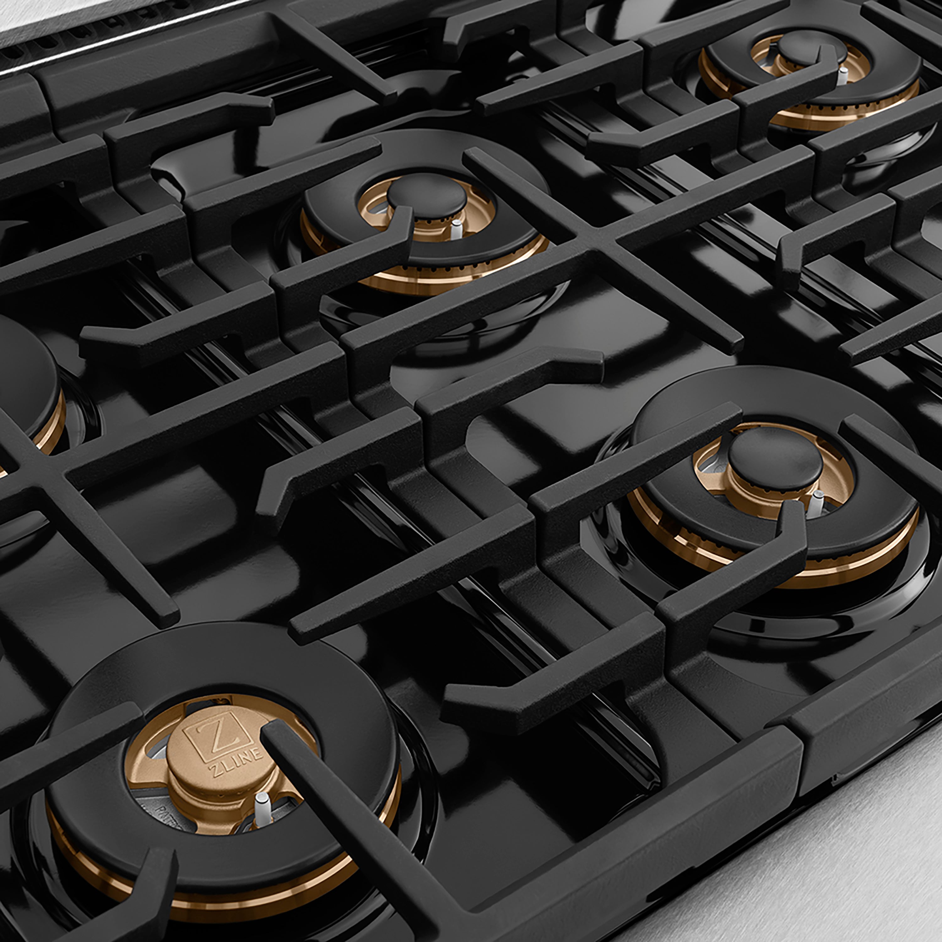 ZLINE 48 in. Gas Range 6.7 cu. ft. Dual Oven 8 Burner DuoPro™ Cooktop Satin Stainless Steel with Champagne Bronze Accents (PSGRSZ-48-CB)