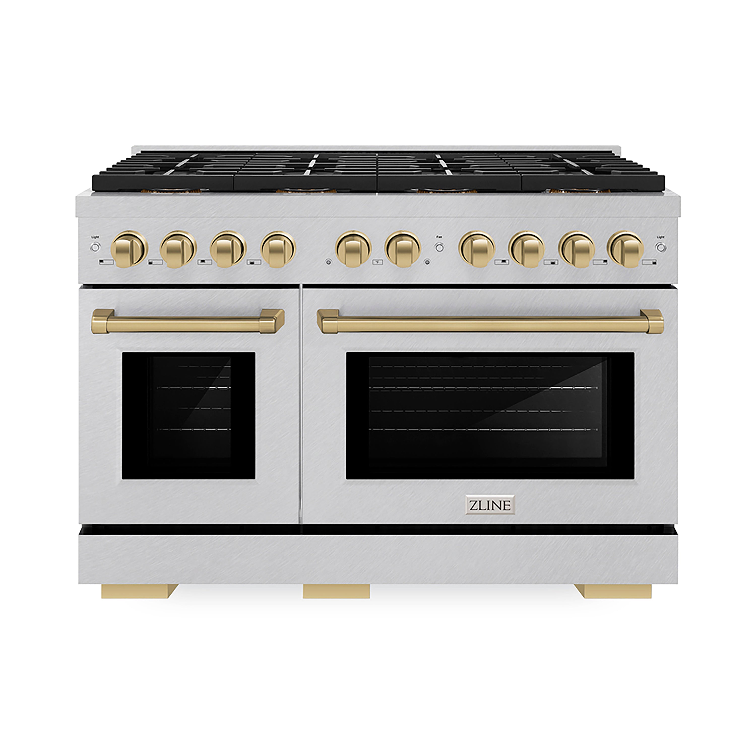 ZLINE 48 in. Gas Range 6.7 cu. ft. Dual Oven 8 Burner DuoPro™ Cooktop Satin Stainless Steel with Champagne Bronze Accents (PSGRSZ-48-CB)