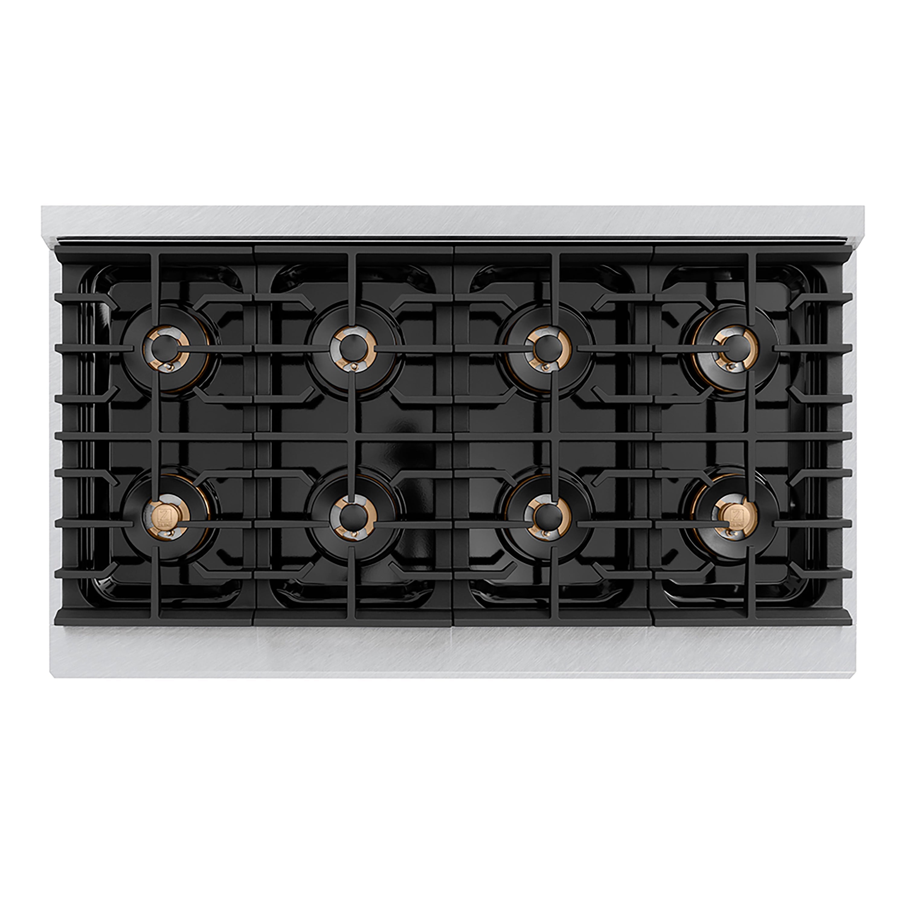 ZLINE 48 in. Gas Range 6.7 cu. ft. Dual Oven 8 Burner DuoPro™ Cooktop Satin Stainless Steel with Champagne Bronze Accents (PSGRSZ-48-CB)