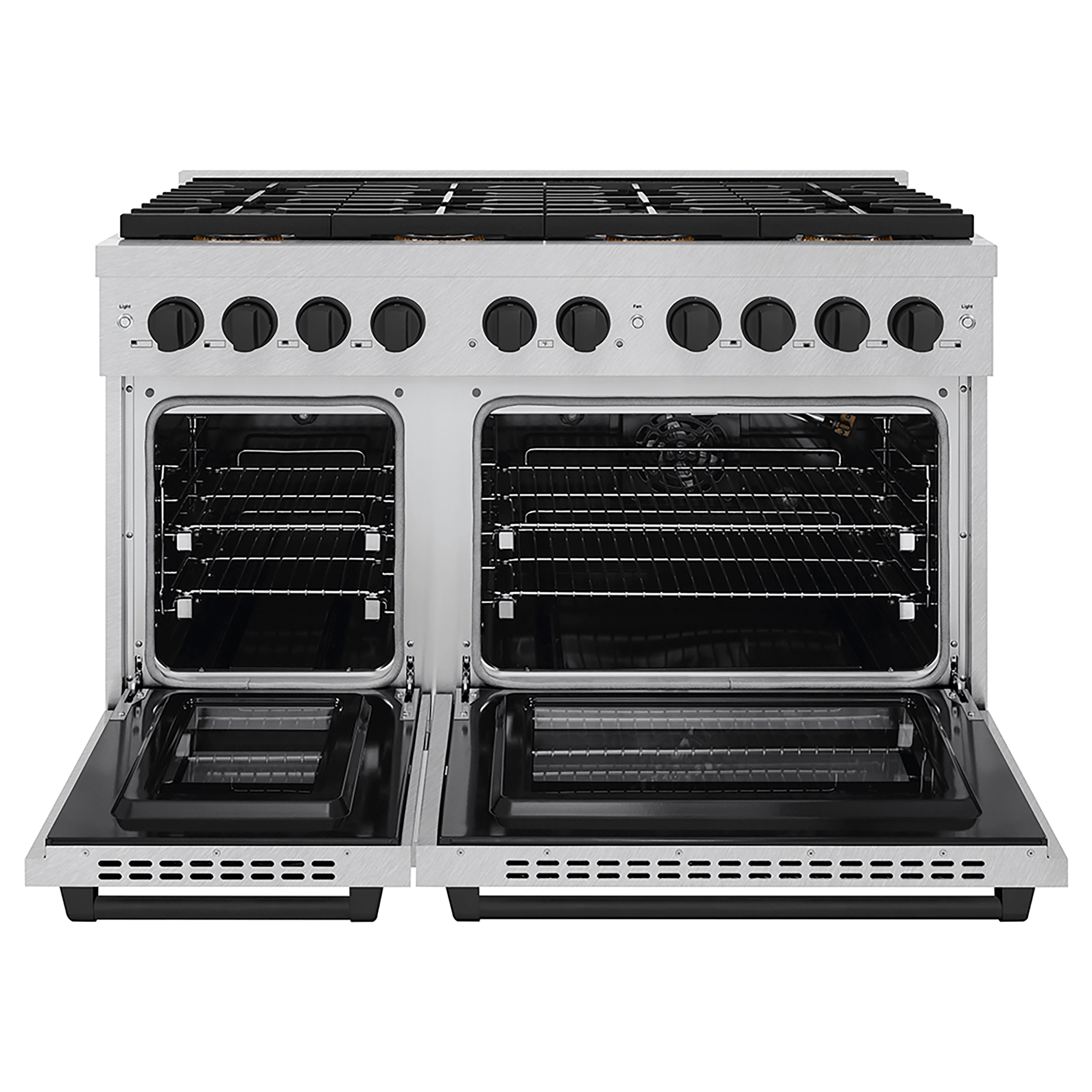 ZLINE 48 in. Gas Range 6.7 cu. ft. Paramount Series with 8 Burner DuoPro™ Cooktop, Dual Ovens, Satin Stainless Steel with Matte Black Accents (PSGRSZ-48-MB)
