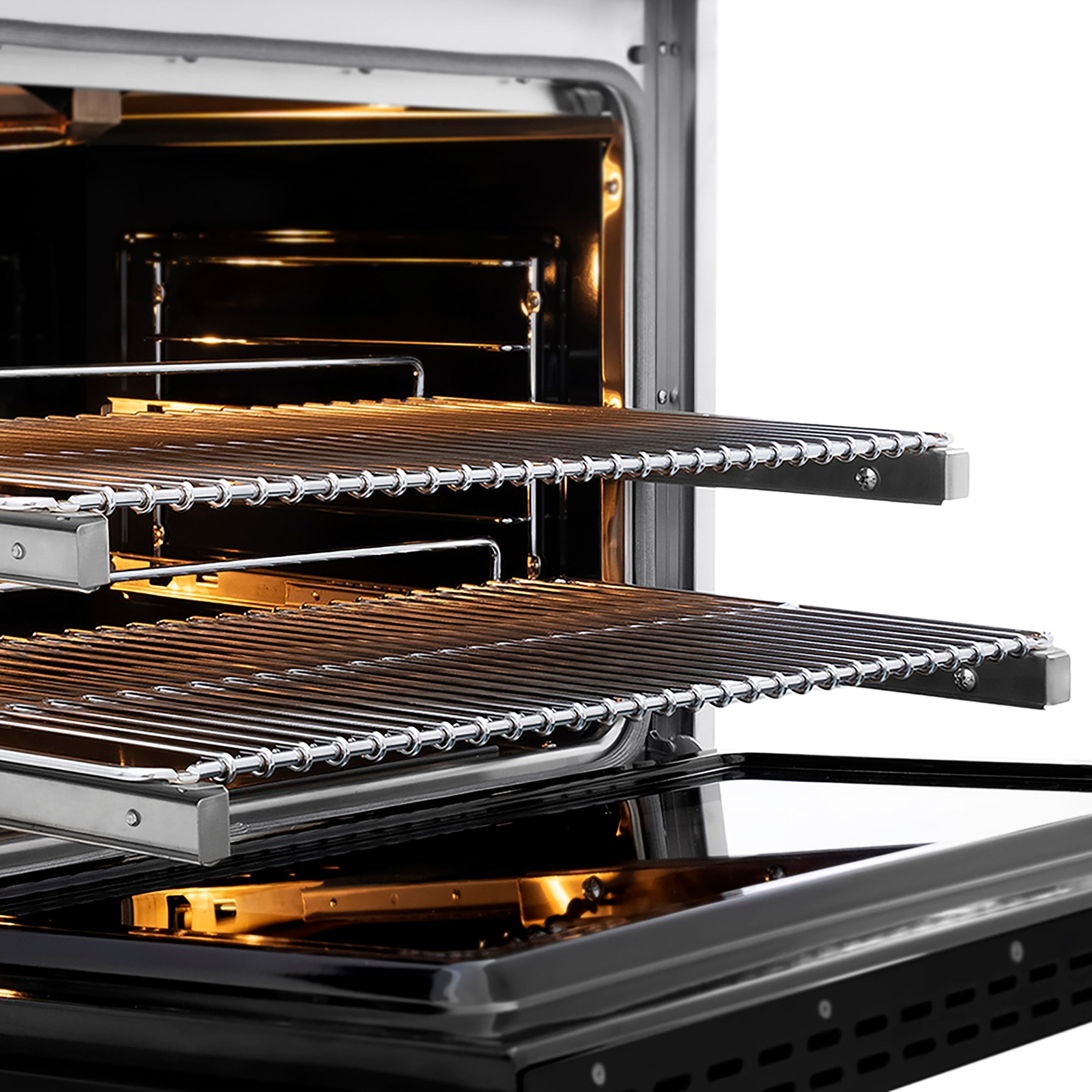 ZLINE 36 in. Gas Range 5.2 cu. ft. 6 Burner DuoPro™ Cooktop Convection Oven Satin Stainless Steel Black Matte Door Polished Gold Accents (PSGRSZ-BLM36-G)