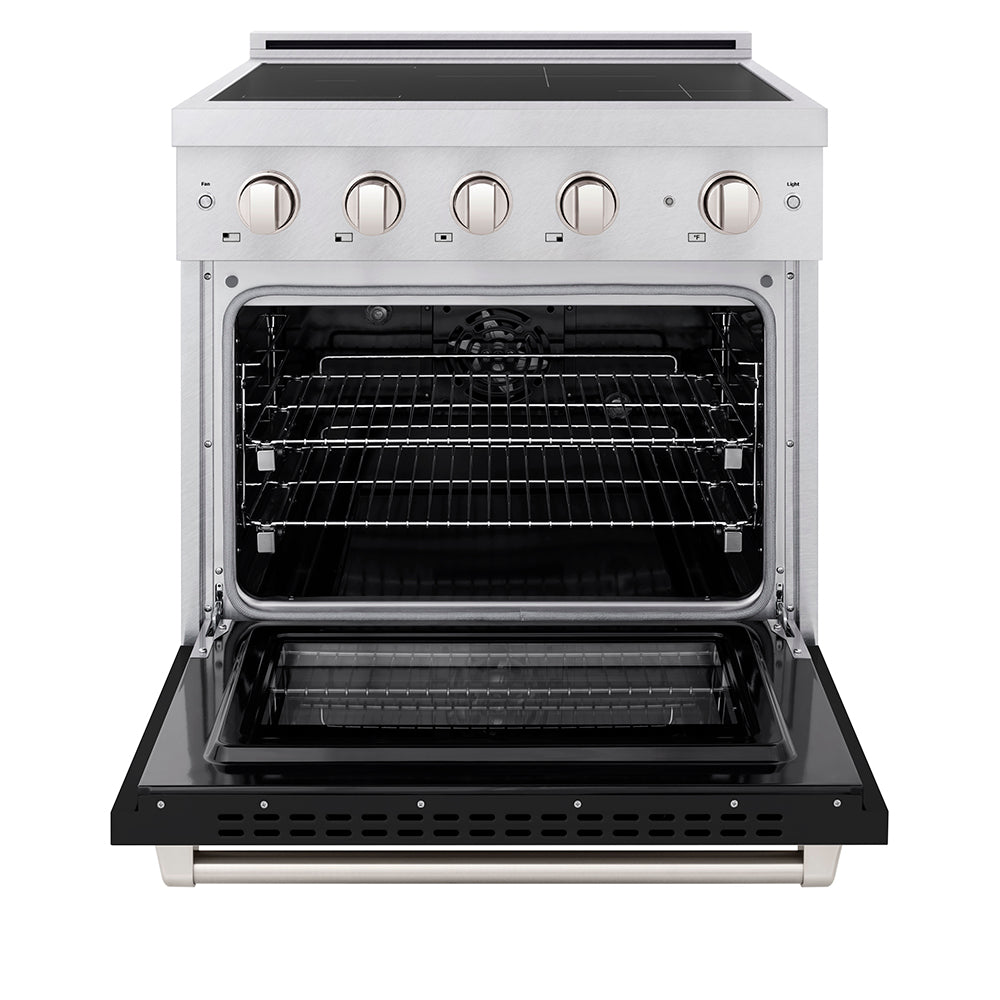ZLINE 30 in. Induction Range 4.2 cu. ft. 4 Element Cooktop Electric Convection Oven Satin Stainless Steel Black Matte Door (SINRS-BLM-30)