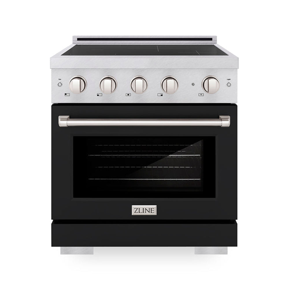 ZLINE 30 in. Induction Range 4.2 cu. ft. 4 Element Cooktop Electric Convection Oven Satin Stainless Steel Black Matte Door (SINRS-BLM-30)