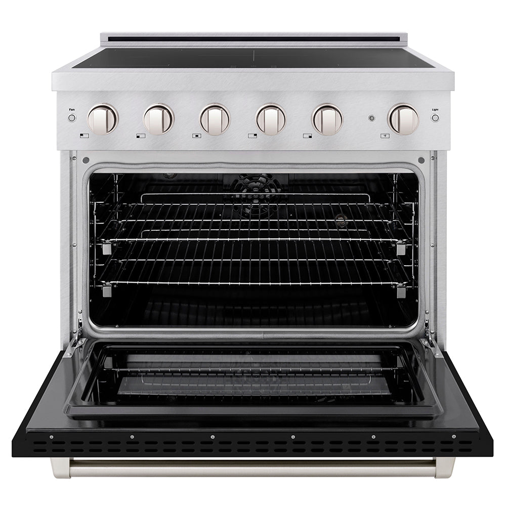 ZLINE 36 in. Induction Range 5.2 cu. ft. 5 Element Cooktop Electric Convection Oven Satin Stainless Steel Black Matte Door (SINRS-BLM-36)