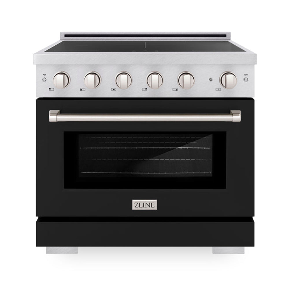 ZLINE 36 in. Induction Range 5.2 cu. ft. 5 Element Cooktop Electric Convection Oven Satin Stainless Steel Black Matte Door (SINRS-BLM-36)