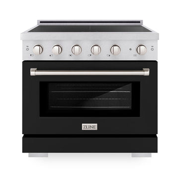 ZLINE 36 in. Induction Range 5.2 cu. ft. 5 Element Cooktop Electric Convection Oven Satin Stainless Steel Black Matte Door (SINRS-BLM-36)