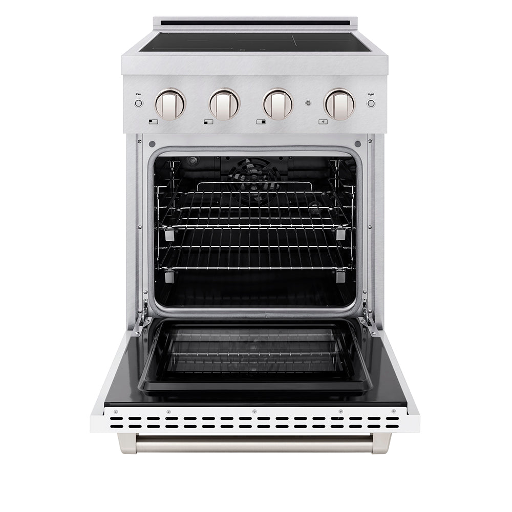 ZLINE 24" Induction Range 3.2 cu. ft. Electric Convection Oven 3 Element Cooktop Satin Stainless Steel White Matte Door (SINRS-WM-24)