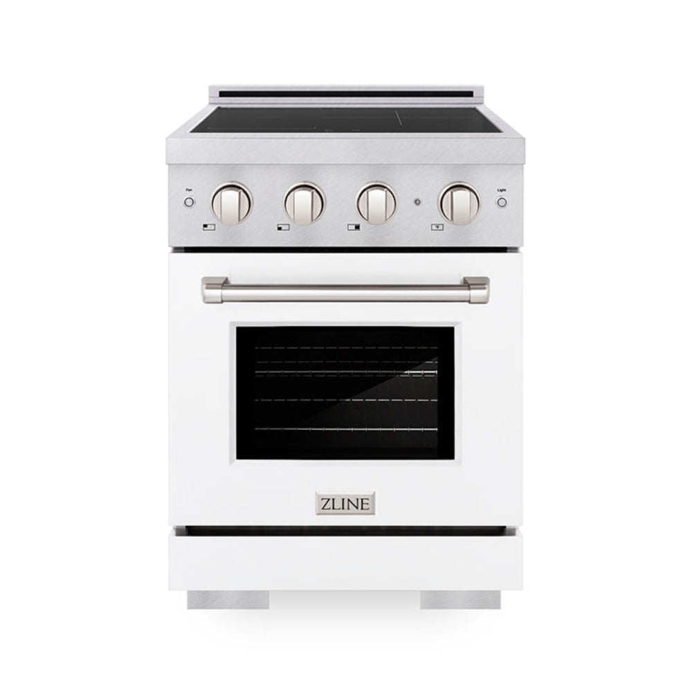 ZLINE 24" Induction Range 3.2 cu. ft. Electric Convection Oven 3 Element Cooktop Satin Stainless Steel White Matte Door (SINRS-WM-24)