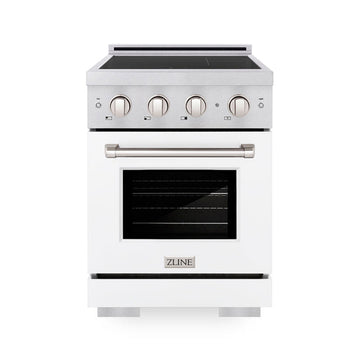 ZLINE 24" Induction Range 3.2 cu. ft. Electric Convection Oven 3 Element Cooktop Satin Stainless Steel White Matte Door (SINRS-WM-24)