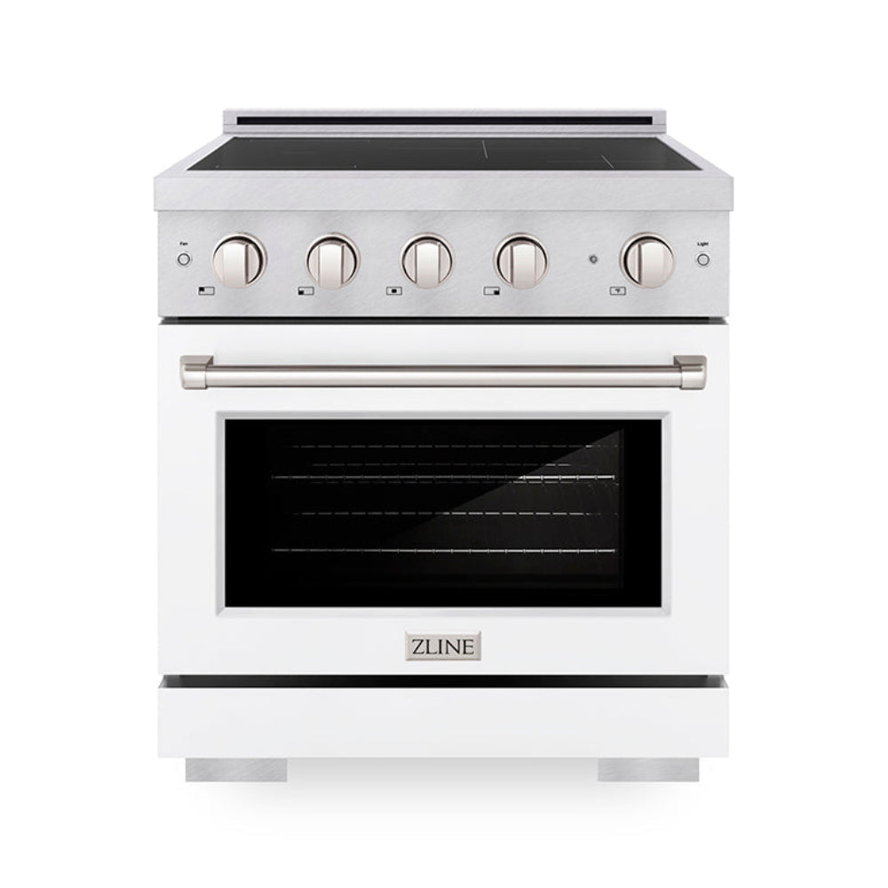 ZLINE 30 in. Induction Range 4.2 cu. ft. 4 Element Cooktop Electric Convection Oven Satin Stainless Steel White Matte Door (SINRS-WM-30)
