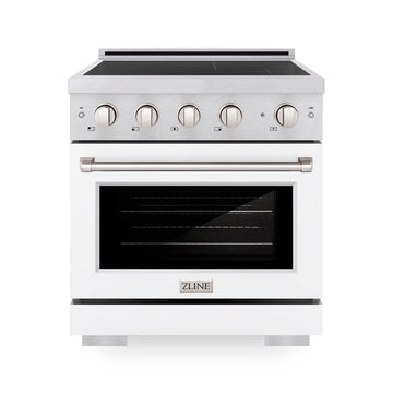 ZLINE 30 in. Induction Range 4.2 cu. ft. 4 Element Cooktop Electric Convection Oven Satin Stainless Steel White Matte Door (SINRS-WM-30)