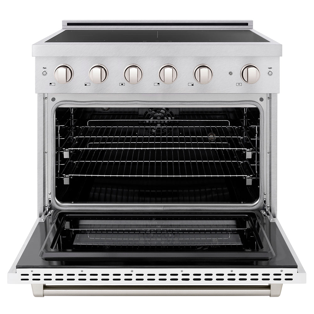 ZLINE 36 in. Induction Range 5.2 cu. ft. Electric Convection Oven 5 Element Cooktop Satin Stainless Steel White Matte Door (SINRS-WM-36)
