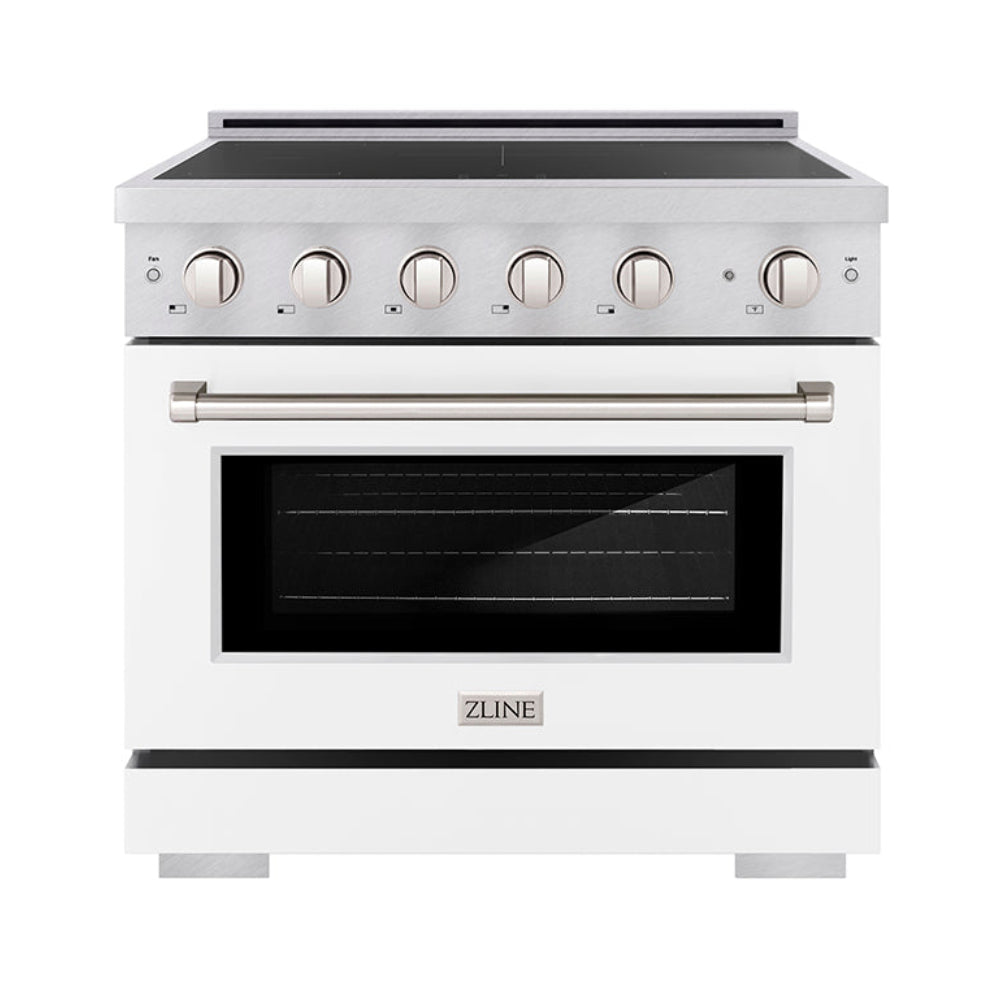 ZLINE 36 in. Induction Range 5.2 cu. ft. Electric Convection Oven 5 Element Cooktop Satin Stainless Steel White Matte Door (SINRS-WM-36)
