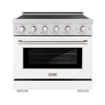 ZLINE 36 in. Induction Range 5.2 cu. ft. Electric Convection Oven 5 Element Cooktop Satin Stainless Steel White Matte Door (SINRS-WM-36)