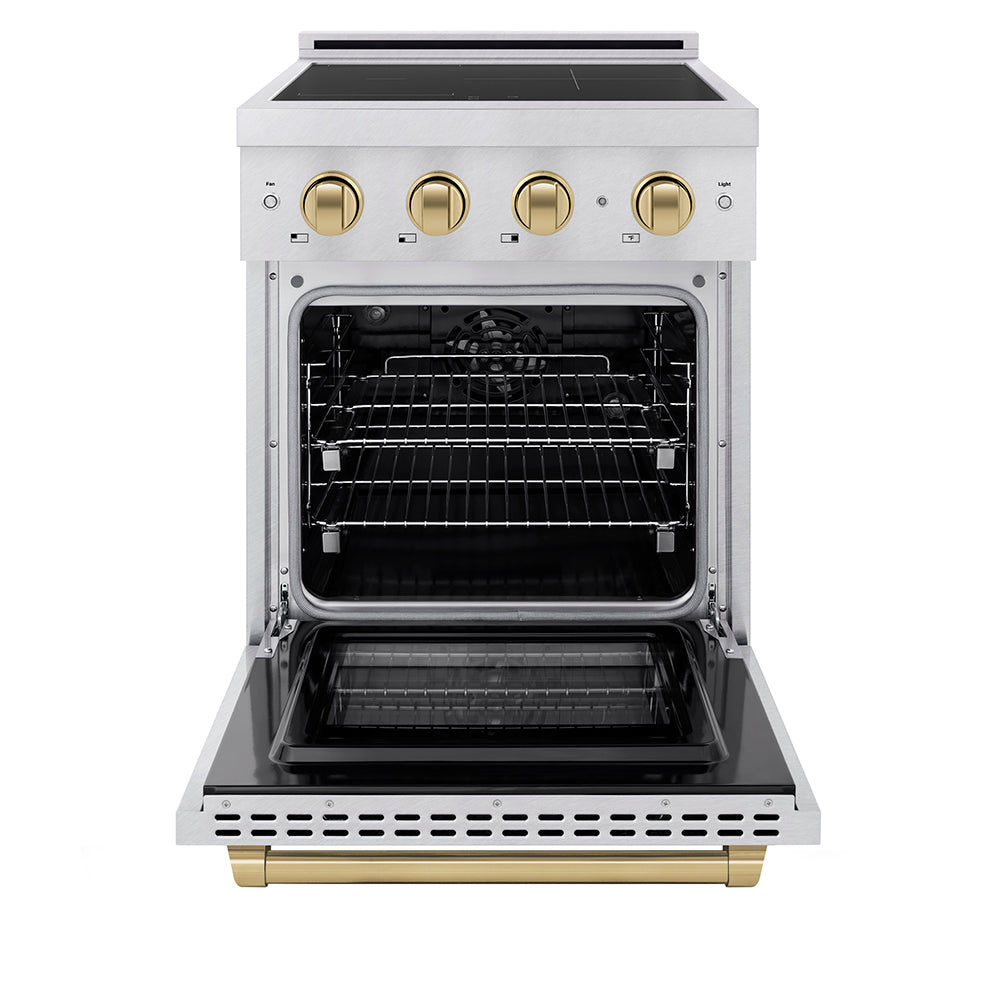 ZLINE 24 in. Induction Range 3.2 cu. ft. Paramount Series 3 Element Cooktop Electric Convection Oven Satin Stainless Steel Champagne Bronze Accents (SINRSZ-24-CB)