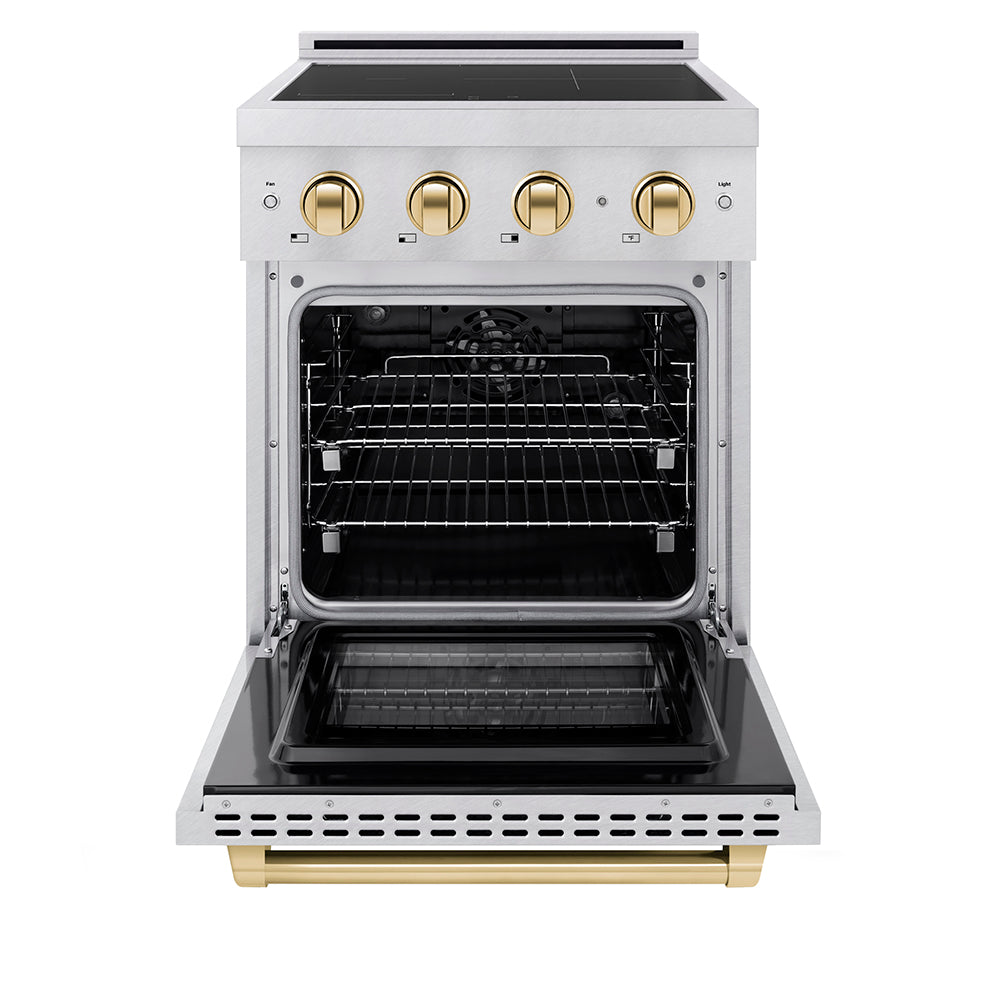 ZLINE 24 in. Induction Range 3.2 cu. ft. Electric Convection Oven 3 Elements Cooktop Satin Stainless Steel Polished Gold Accents (SINRSZ-24-G)