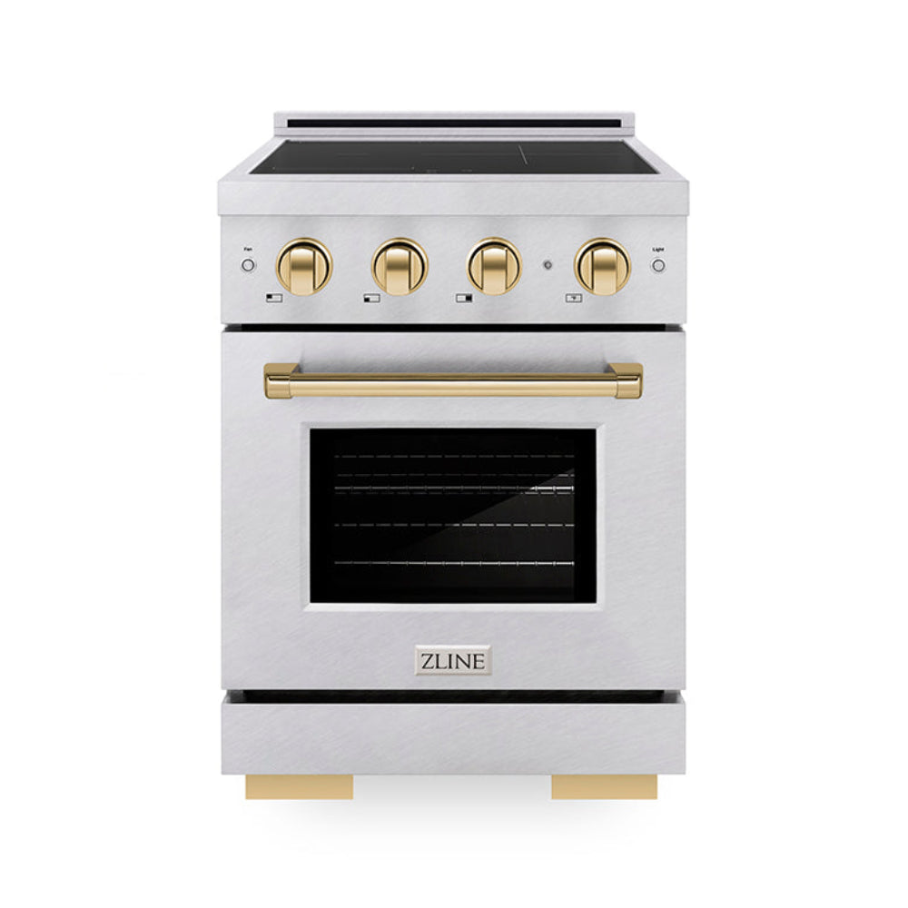 ZLINE 24 in. Induction Range 3.2 cu. ft. Electric Convection Oven 3 Elements Cooktop Satin Stainless Steel Polished Gold Accents (SINRSZ-24-G)