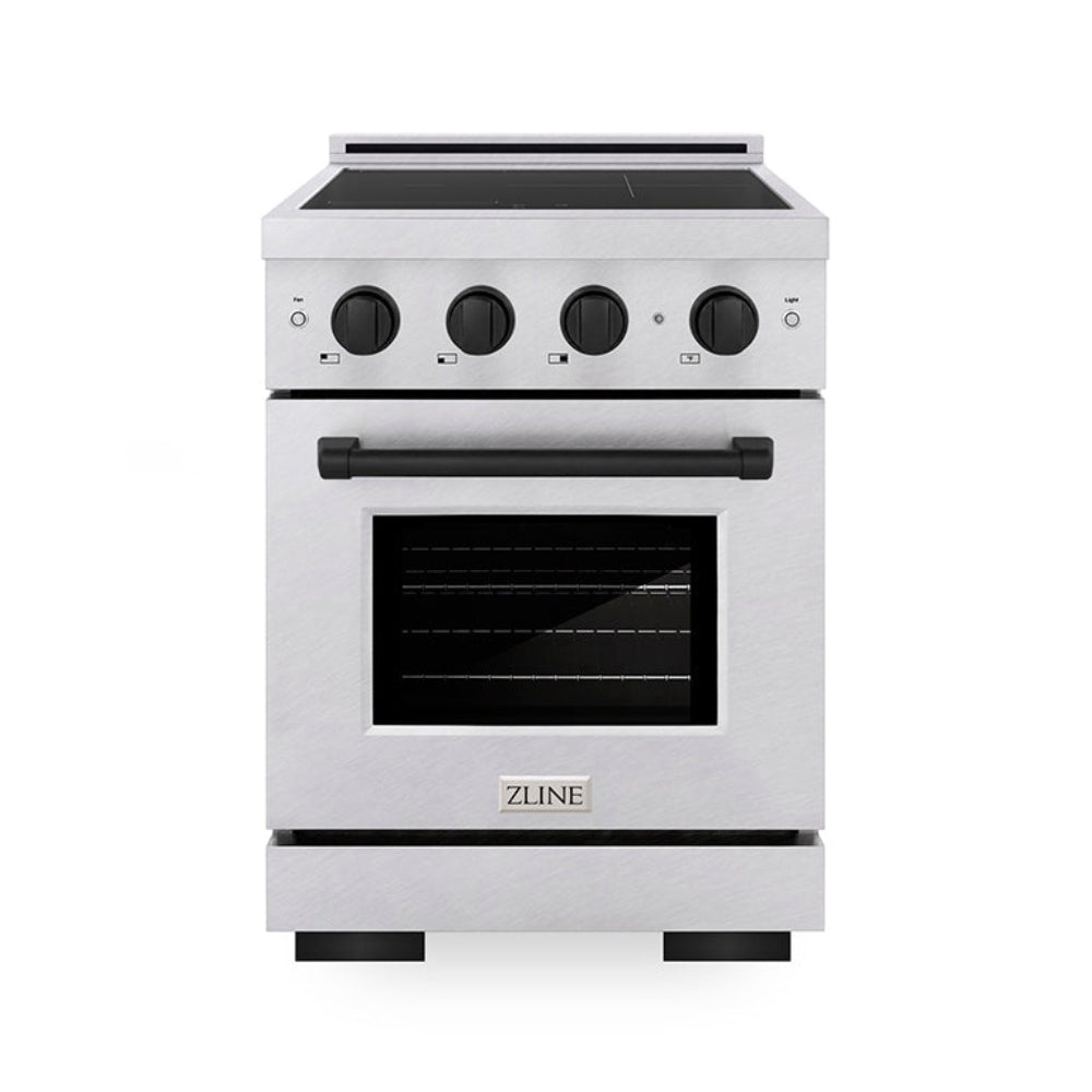 ZLINE 24 in. Induction Range 3.2 cu. ft. 3 Element Cooktop Electric Convection Oven Satin Stainless Steel Matte Black Accents (SINRSZ-24-MB)
