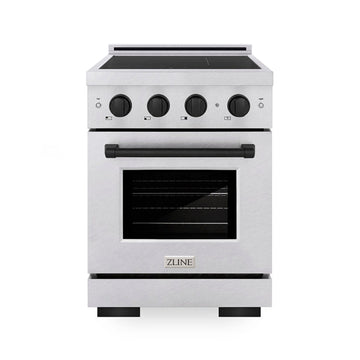 ZLINE 24 in. Induction Range 3.2 cu. ft. 3 Element Cooktop Electric Convection Oven Satin Stainless Steel Matte Black Accents (SINRSZ-24-MB)