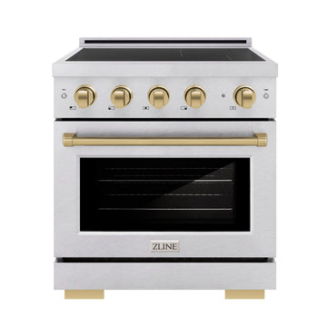 ZLINE 30 in. Induction Range 4.2 cu. ft. 4 Element Cooktop Electric Oven Satin Stainless Steel Champagne Bronze Accents (SINRSZ-30-CB)