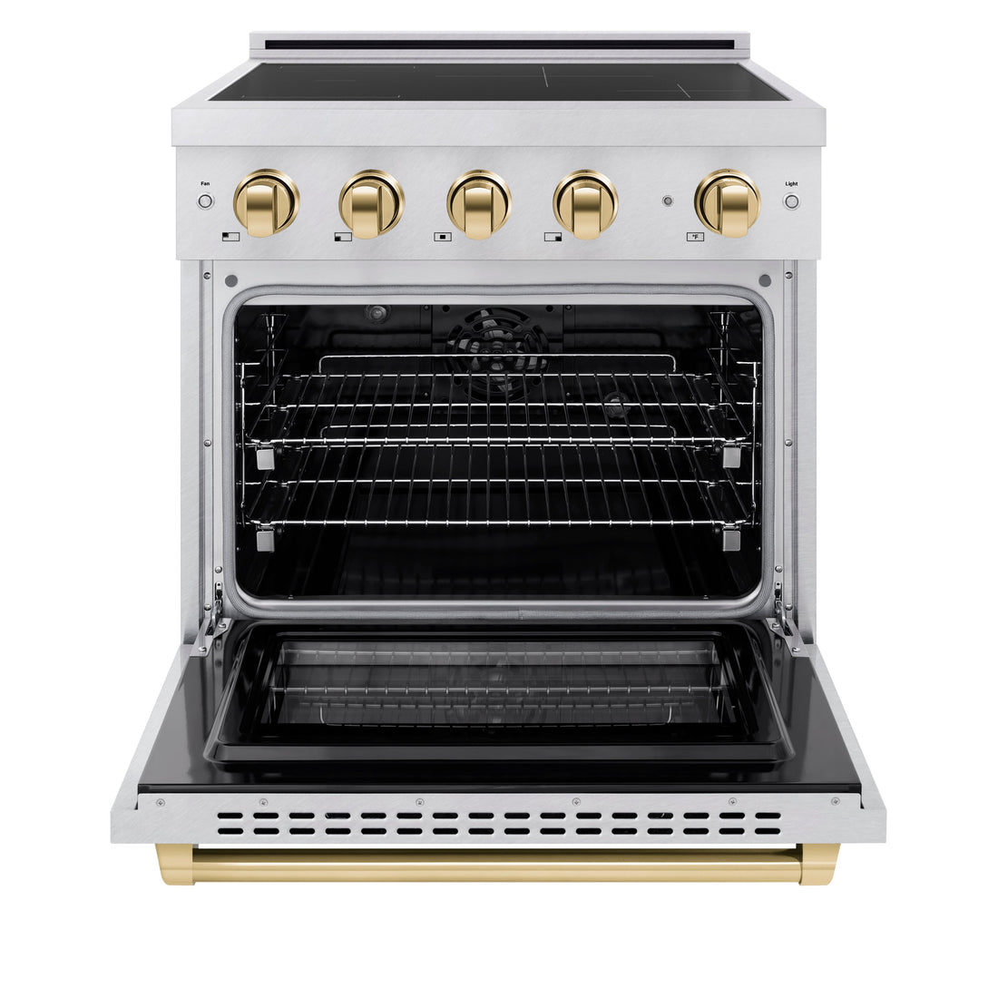 ZLINE 30 in. Induction Range 4.2 cu. ft. 4 Element Cooktop Electric Oven Satin Stainless Steel Polished Gold Accents (SINRSZ-30-G)