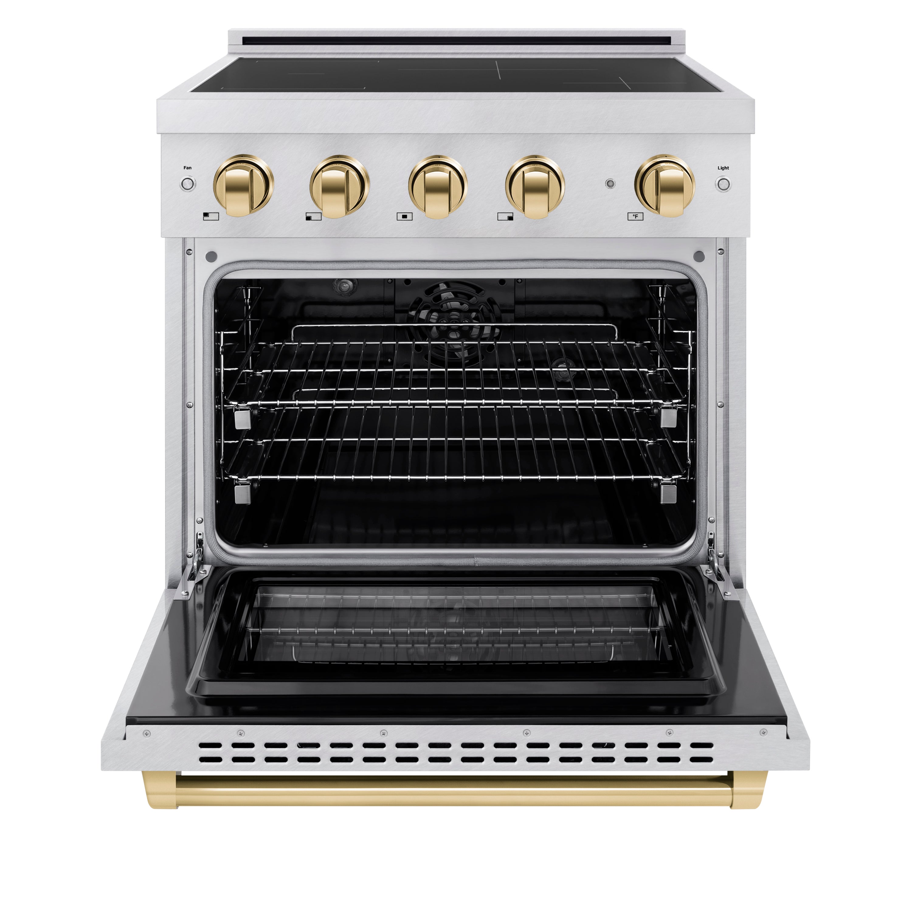 ZLINE 30 in. Induction Range 4.2 cu. ft. 4 Element Cooktop Electric Oven Satin Stainless Steel Polished Gold Accents (SINRSZ-30-G)