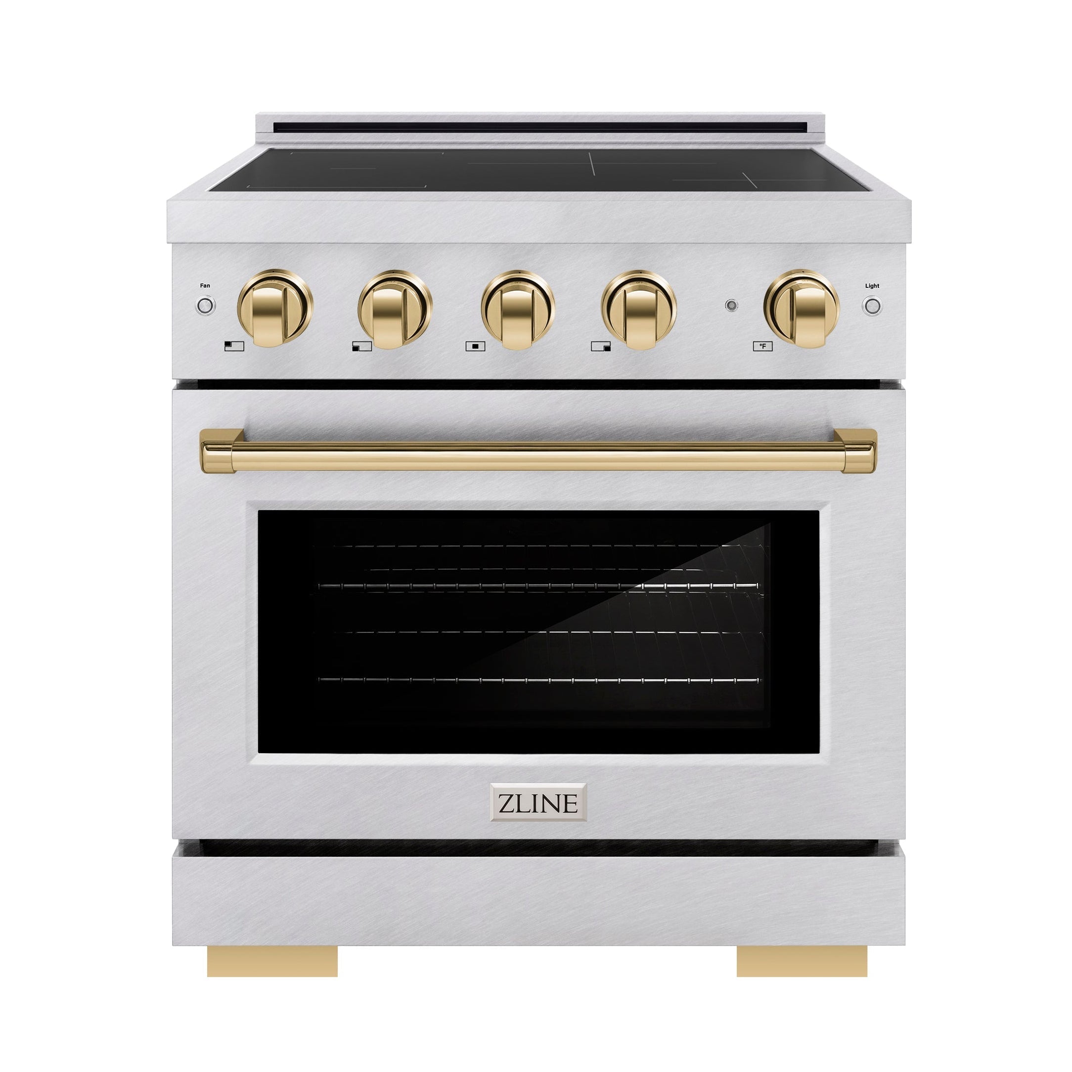 ZLINE 30 in. Induction Range 4.2 cu. ft. 4 Element Cooktop Electric Oven Satin Stainless Steel Polished Gold Accents (SINRSZ-30-G)