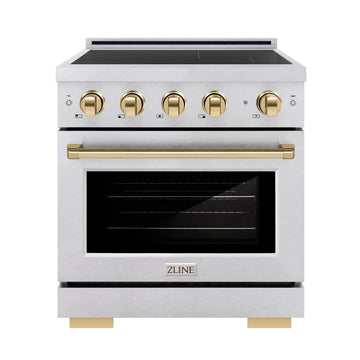 ZLINE 30 in. Induction Range 4.2 cu. ft. 4 Element Cooktop Electric Oven Satin Stainless Steel Polished Gold Accents (SINRSZ-30-G)