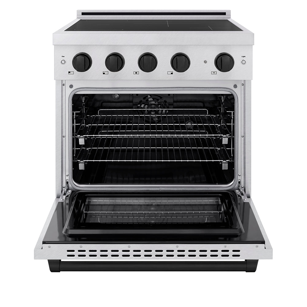 ZLINE 30 in. Induction Range 4.2 cu. ft. 4 Element Cooktop Electric Convection Oven Satin Stainless Steel Matte Black Accents (SINRSZ-30-MB)