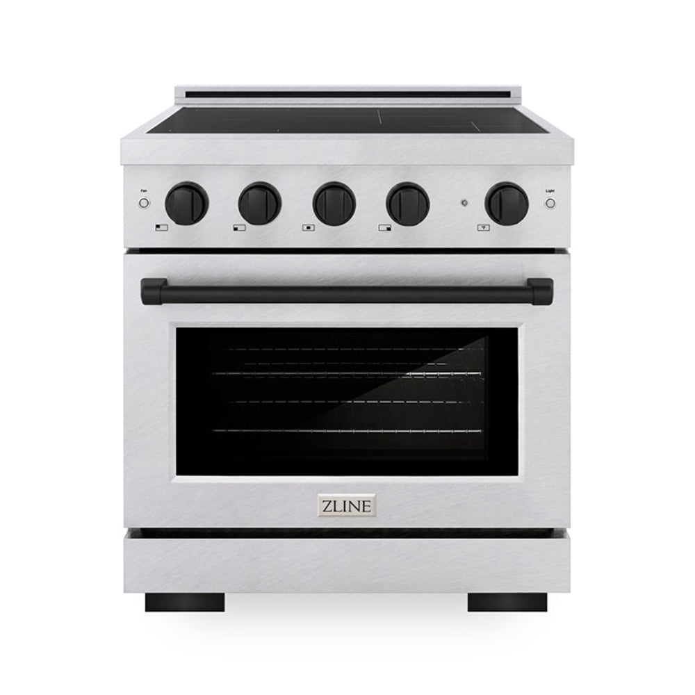 ZLINE 30 in. Induction Range 4.2 cu. ft. 4 Element Cooktop Electric Convection Oven Satin Stainless Steel Matte Black Accents (SINRSZ-30-MB)