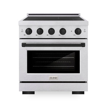 ZLINE 30 in. Induction Range 4.2 cu. ft. 4 Element Cooktop Electric Convection Oven Satin Stainless Steel Matte Black Accents (SINRSZ-30-MB)