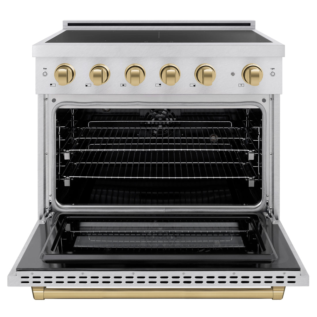 ZLINE 36 in. Induction Range 5.2 cu. ft. 5 Element Cooktop Electric Oven Satin Stainless Steel Champagne Bronze Accents (SINRSZ-36-CB)
