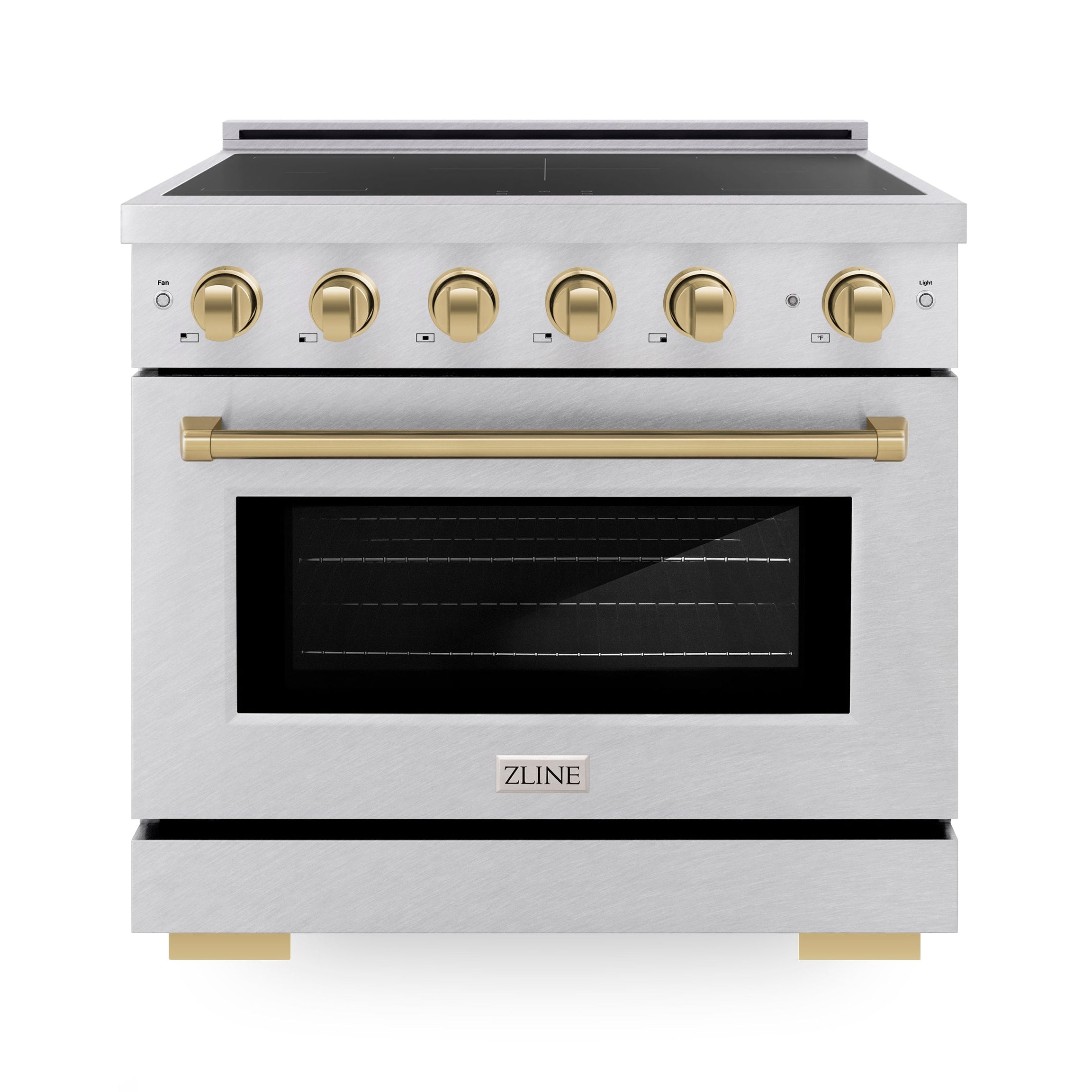 ZLINE 36 in. Induction Range 5.2 cu. ft. 5 Element Cooktop Electric Oven Satin Stainless Steel Champagne Bronze Accents (SINRSZ-36-CB)