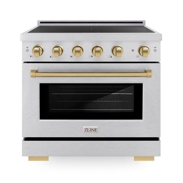 ZLINE 36 in. Induction Range 5.2 cu. ft. 5 Element Cooktop Electric Oven Satin Stainless Steel Champagne Bronze Accents (SINRSZ-36-CB)