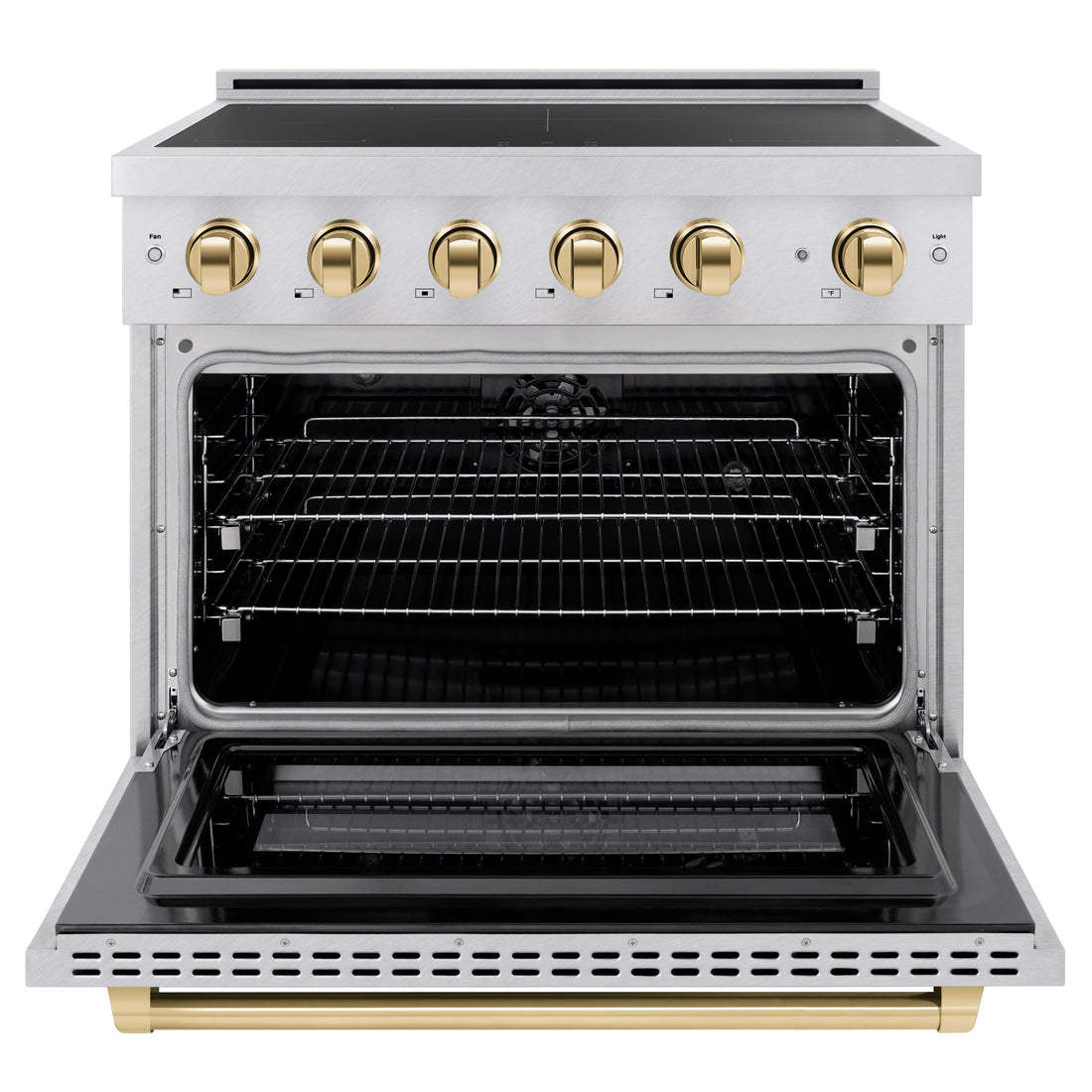 ZLINE 36 in. Induction Range 5.2 cu. ft. Electric Oven 5 Element Cooktop Satin Stainless Steel Polished Gold Accents (SINRSZ-36-G)