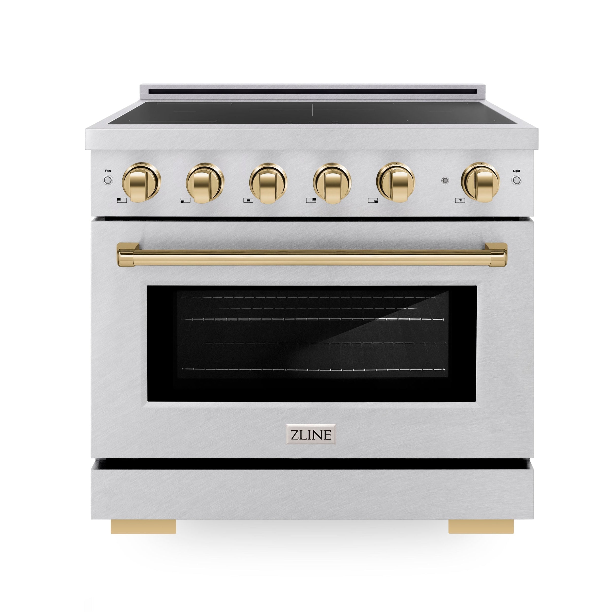 ZLINE 36 in. Induction Range 5.2 cu. ft. Electric Oven 5 Element Cooktop Satin Stainless Steel Polished Gold Accents (SINRSZ-36-G)