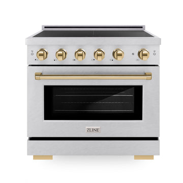 ZLINE 36 in. Induction Range 5.2 cu. ft. Electric Oven 5 Element Cooktop Satin Stainless Steel Polished Gold Accents (SINRSZ-36-G)