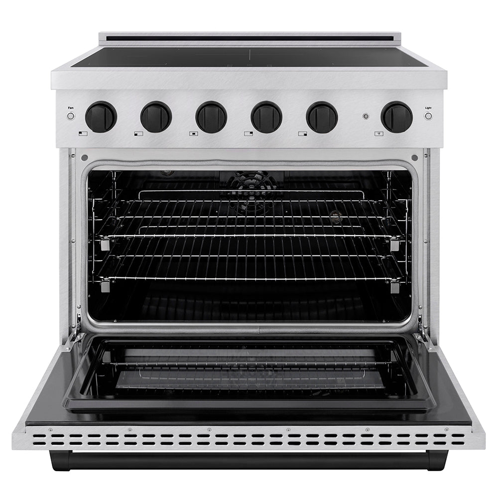 ZLINE 36 in. Induction Range 5.2 cu. ft. 5 Burner Cooktop Electric Convection Oven Satin Stainless Steel Matte Black Accents (SINRSZ-36-MB)