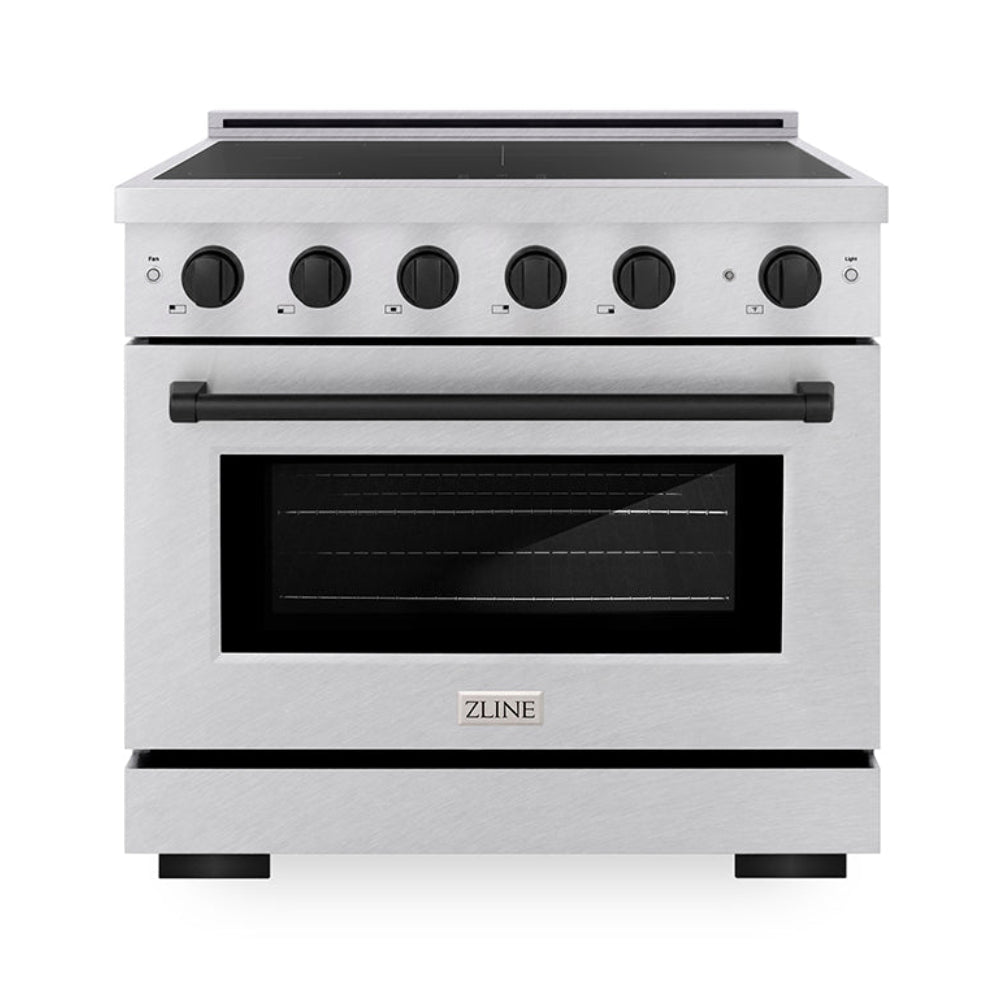 ZLINE 36 in. Induction Range 5.2 cu. ft. 5 Burner Cooktop Electric Convection Oven Satin Stainless Steel Matte Black Accents (SINRSZ-36-MB)