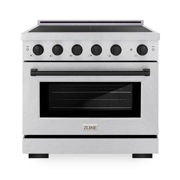 ZLINE 36 in. Induction Range 5.2 cu. ft. 5 Burner Cooktop Electric Convection Oven Satin Stainless Steel Matte Black Accents (SINRSZ-36-MB)