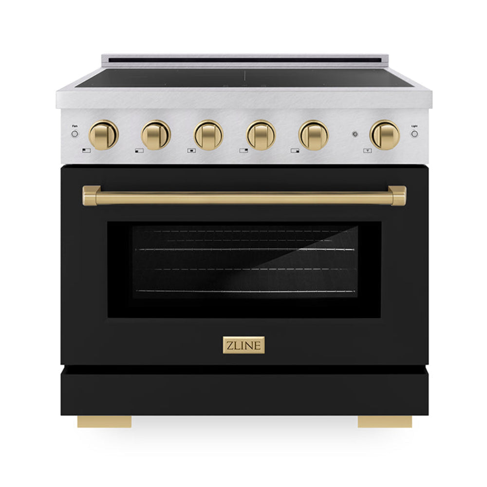 ZLINE 36 in. Induction Range 5.2 cu. ft. 5 Element Cooktop Electric Convection Oven Satin Stainless Steel Black Matte Door Champagne Bronze Accents (SINRSZ-BLM36-CB)