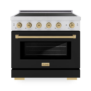 ZLINE 36 in. Induction Range 5.2 cu. ft. 5 Element Cooktop Electric Convection Oven Satin Stainless Steel Black Matte Door Champagne Bronze Accents (SINRSZ-BLM36-CB)
