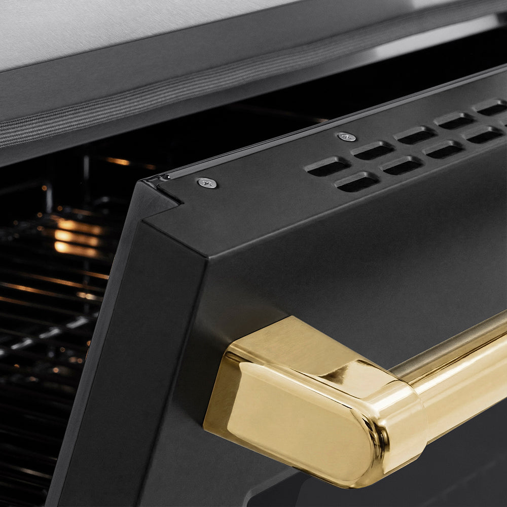 ZLINE 36 in. Induction Range 5.2 cu. ft. 5 Element Cooktop Electric Convection Oven Satin Stainless Steel Black Matte Door Polished Gold Accents (SINRSZ-BLM36-G)
